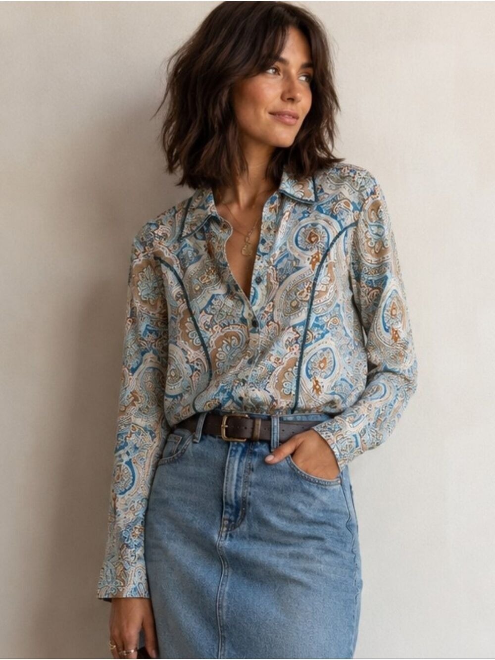 VINTAGE 90s BOHO WESTERN LEMONGRASS STUDIO PAISLY PRINT TOP BLOUSE SMALL
